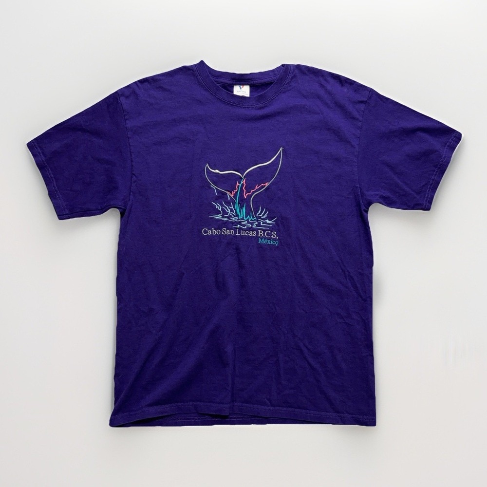 Vintage Cabo San Lucas Mexico Shirt Adult Large L Purple Whale Embroidered Y2k